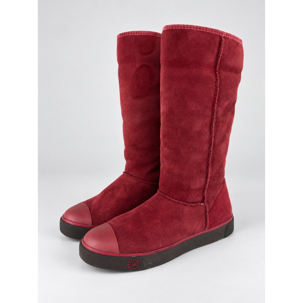 UGG Sneaker Boots Womens 9 Burgundy Red Suede Tall Cap Toe Rare Fall Winter